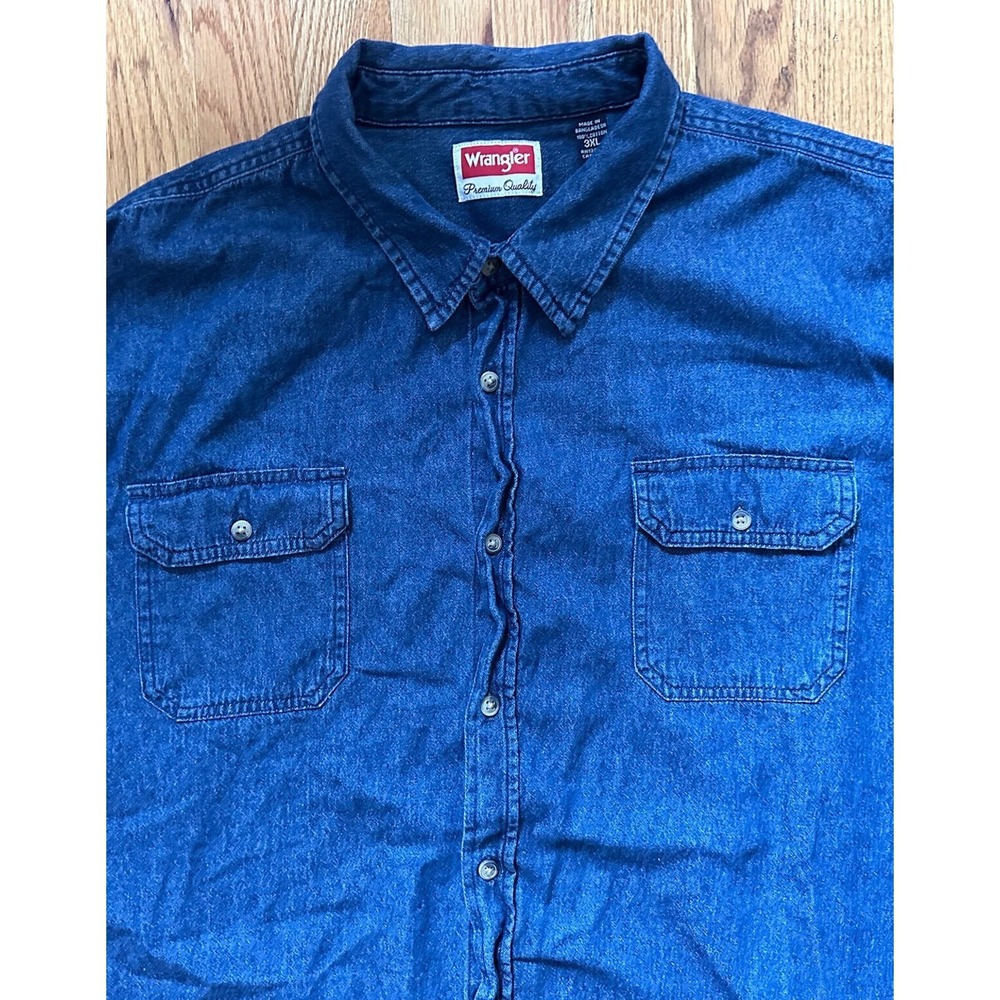 Wrangler‎ Denim Shirt Mens Size 3XL Blue Stretch Cotton Button Western Shirt - Picture 8 of 12